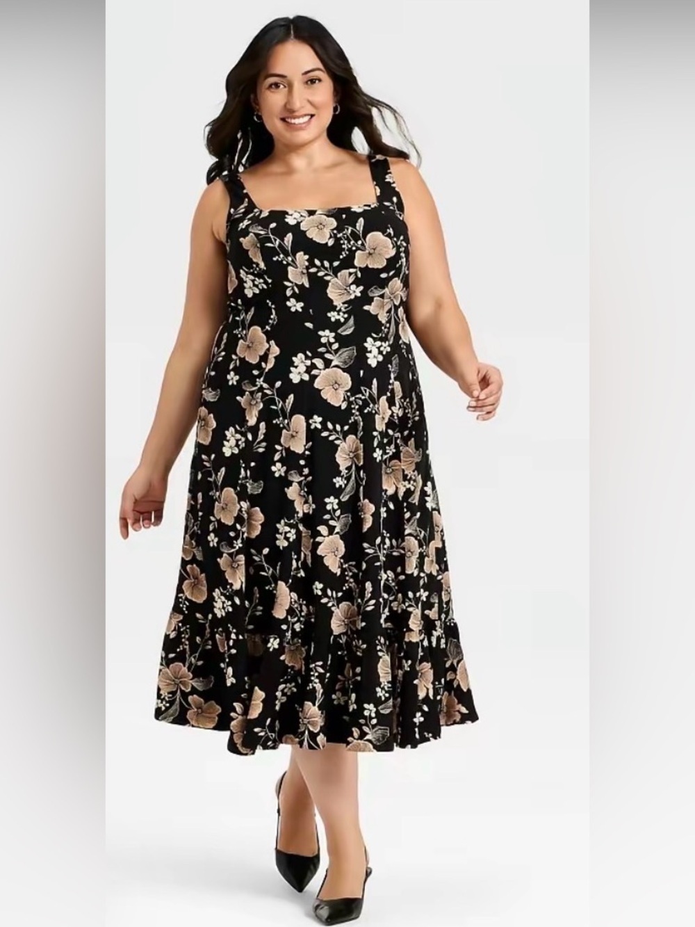 Ava & Viv Floral Midi Dress Seamed Fit Flare A-Line Dress Plus Size 24W NWT